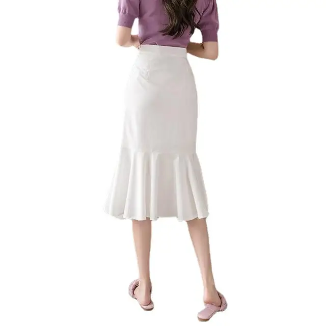 White Fish Tail Skirt High Waist Women Large - Image 8