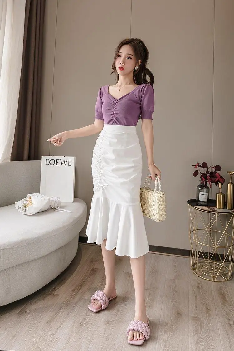 White Fish Tail Skirt High Waist Women Large — feature 12