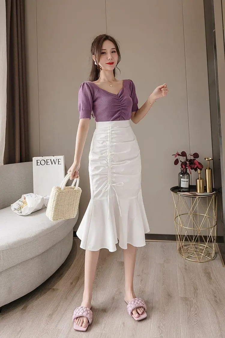 White Fish Tail Skirt High Waist Women Large — feature 13
