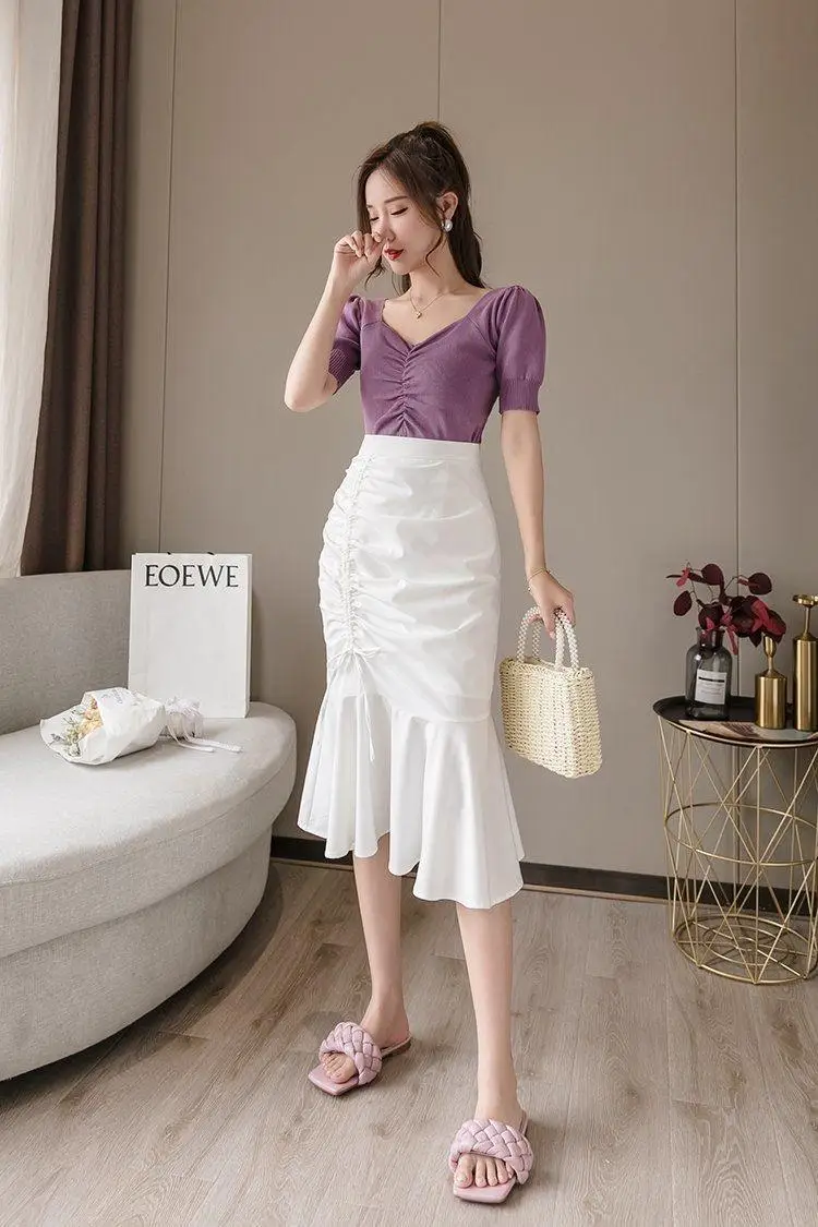 White Fish Tail Skirt High Waist Women Large — feature 14