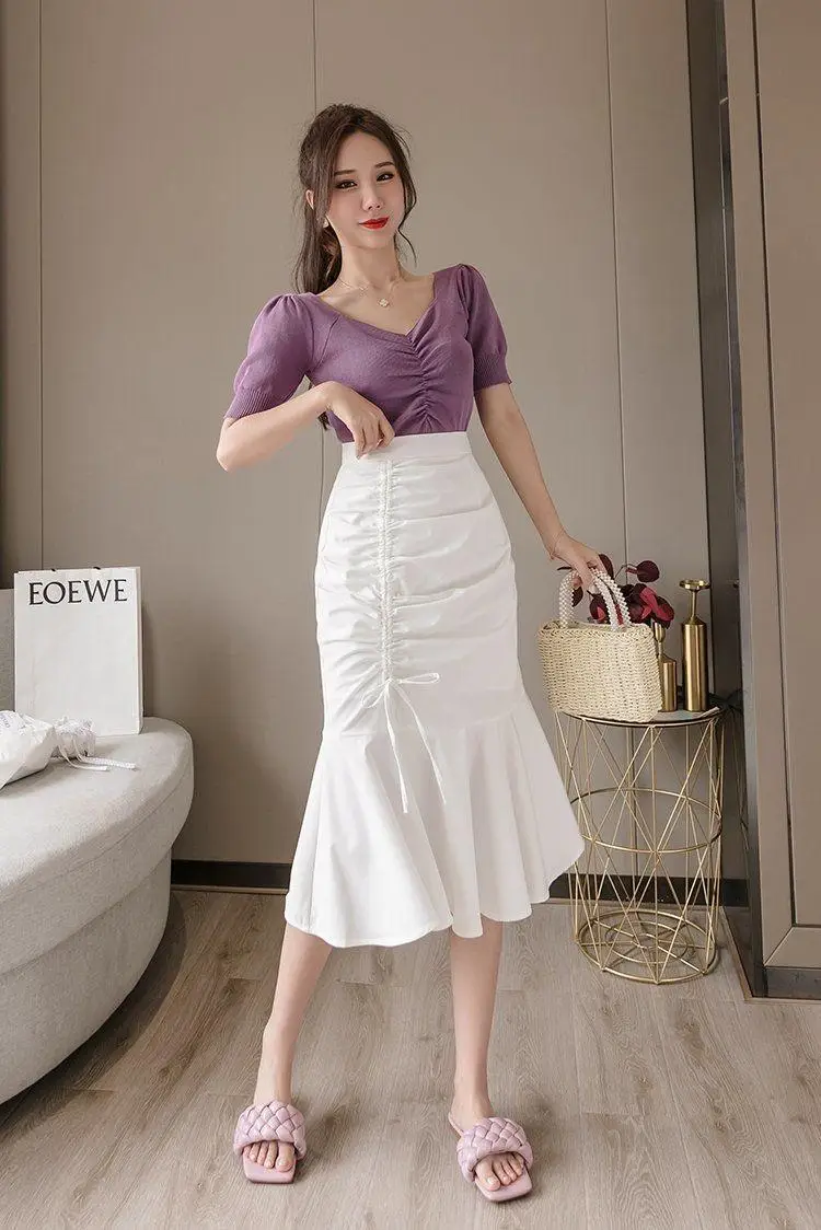 White Fish Tail Skirt High Waist Women Large — feature 15
