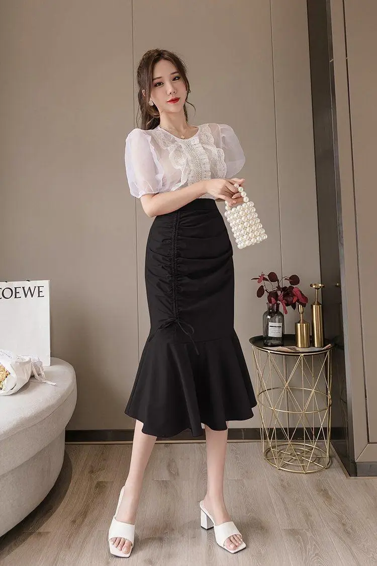 White Fish Tail Skirt High Waist Women Large — feature 20