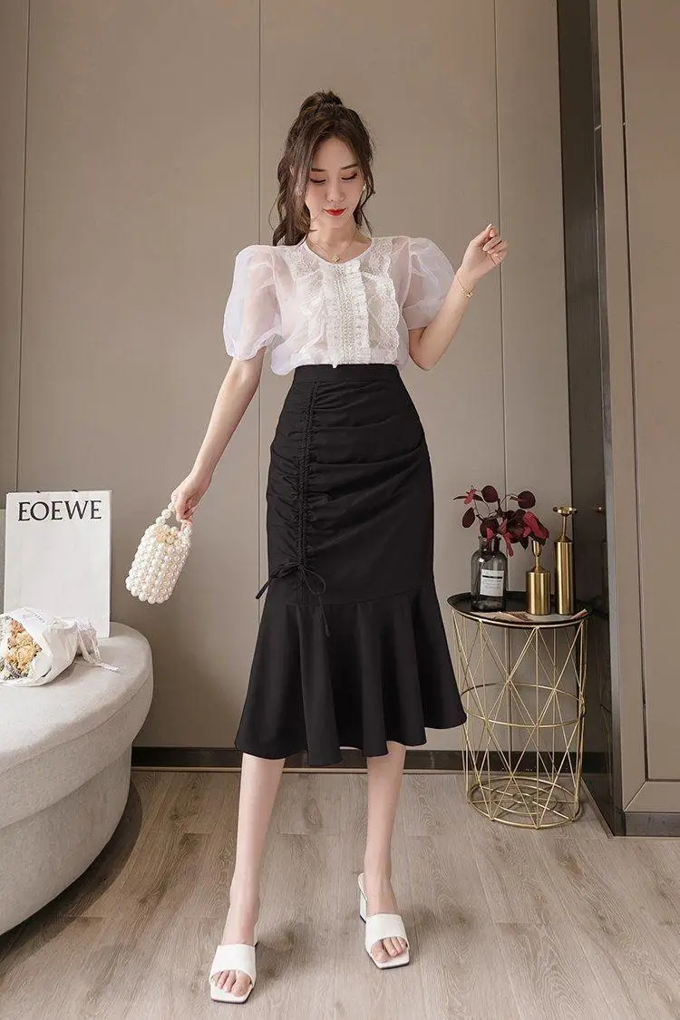 White Fish Tail Skirt High Waist Women Large — feature 21