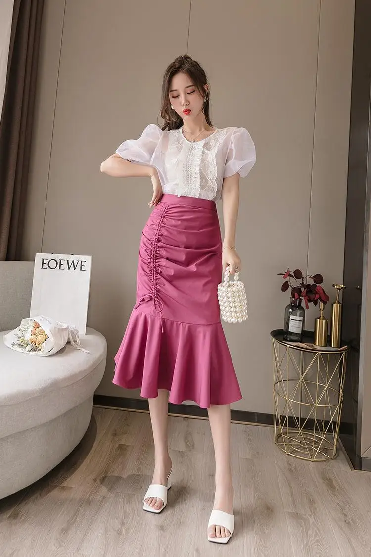 White Fish Tail Skirt High Waist Women Large — feature 9