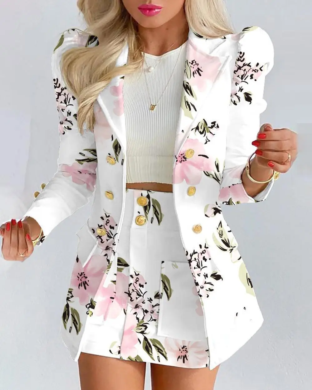 2024 Women Floral Cross-Border Suit White