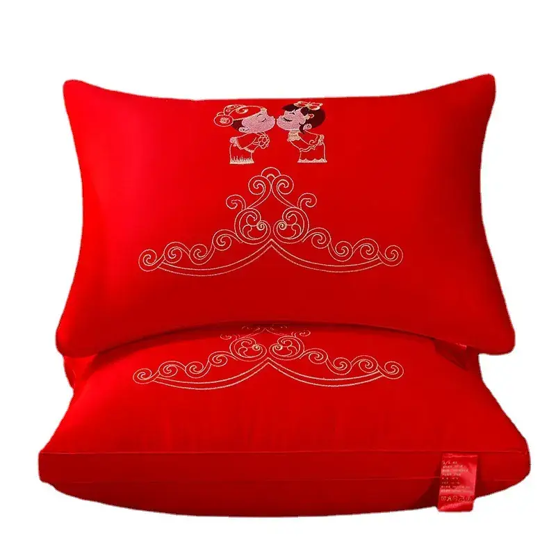 Red Wedding Pillow with Embroidered Design