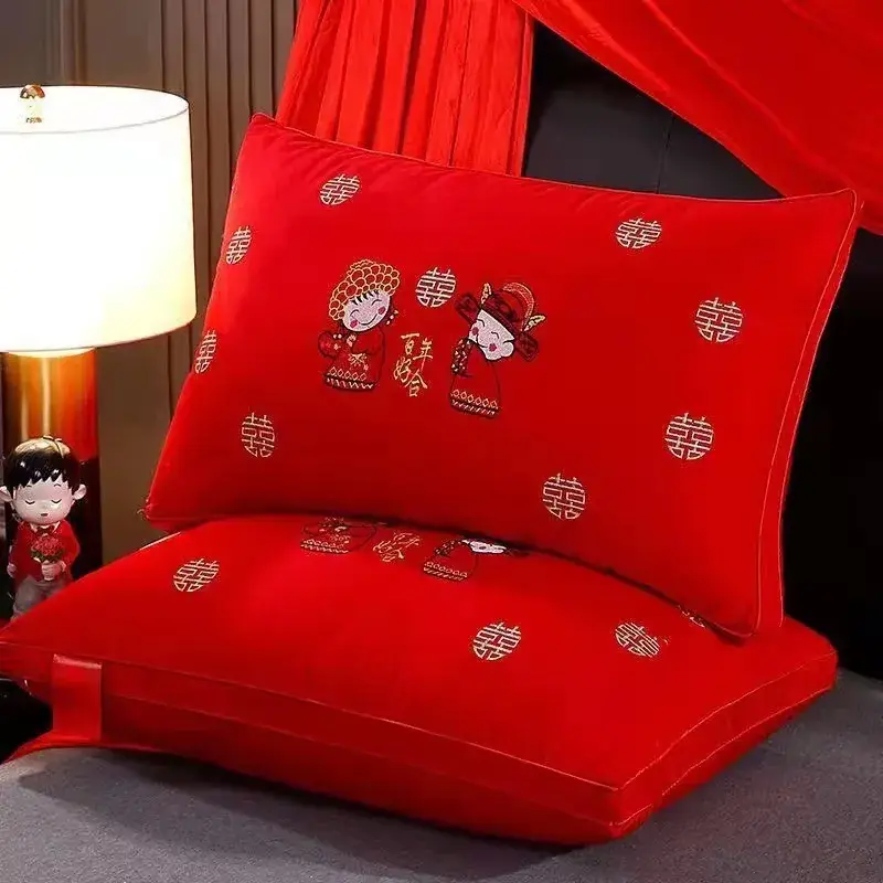 Red Wedding Pillow with Embroidered Design