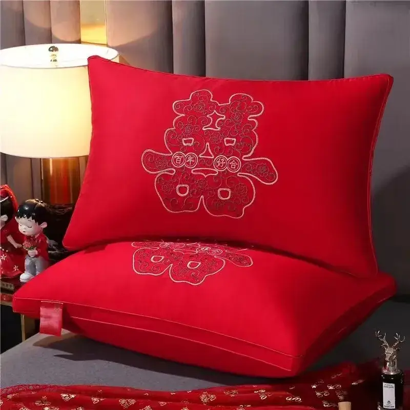 Red Wedding Pillow with Embroidered Design