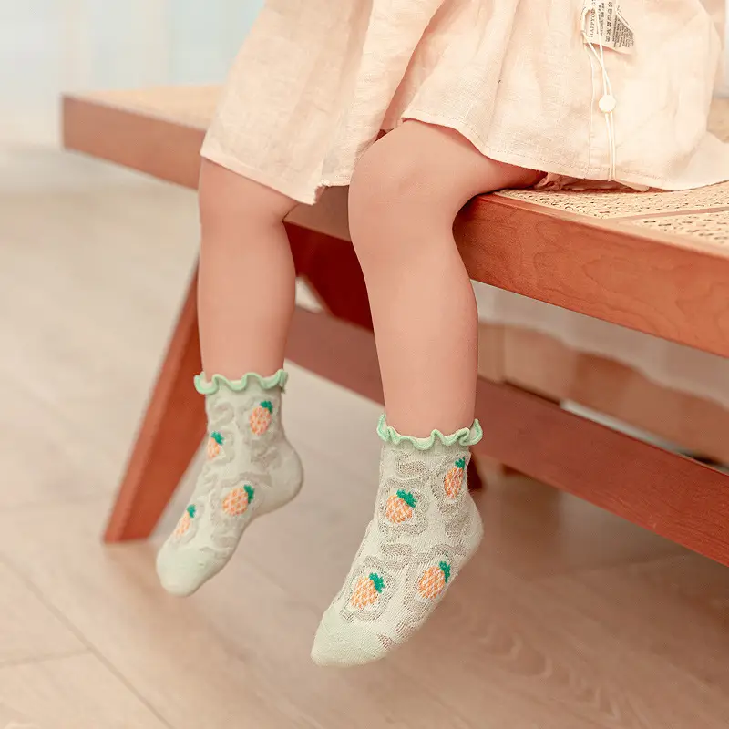 Baby Fruit Mesh Socks Light Green Cartoon Embroidered - Image 9