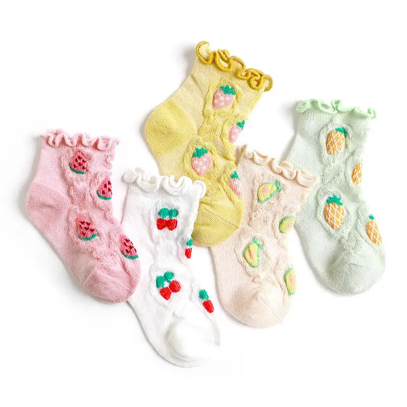 Baby Fruit Mesh Socks Light Green Cartoon Embroidered - Image 10