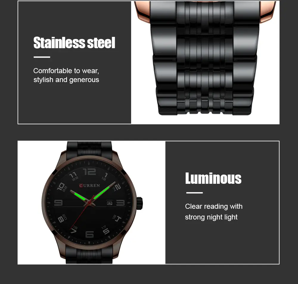 Men's Quartz Watch Steel Band Grey Dial Waterproof — feature 11