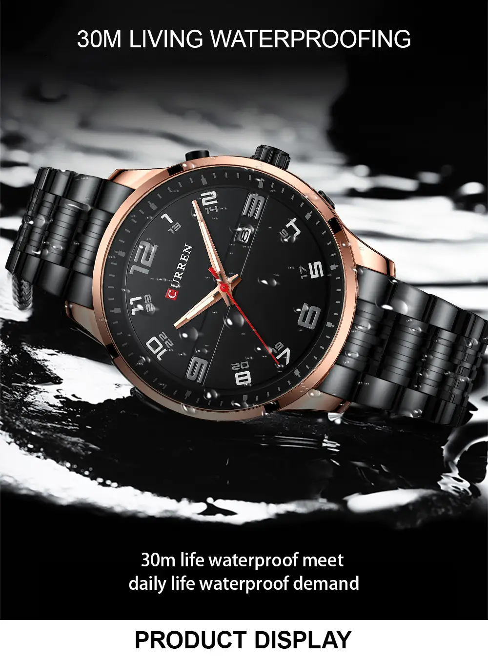 Men's Quartz Watch Steel Band Grey Dial Waterproof — feature 12