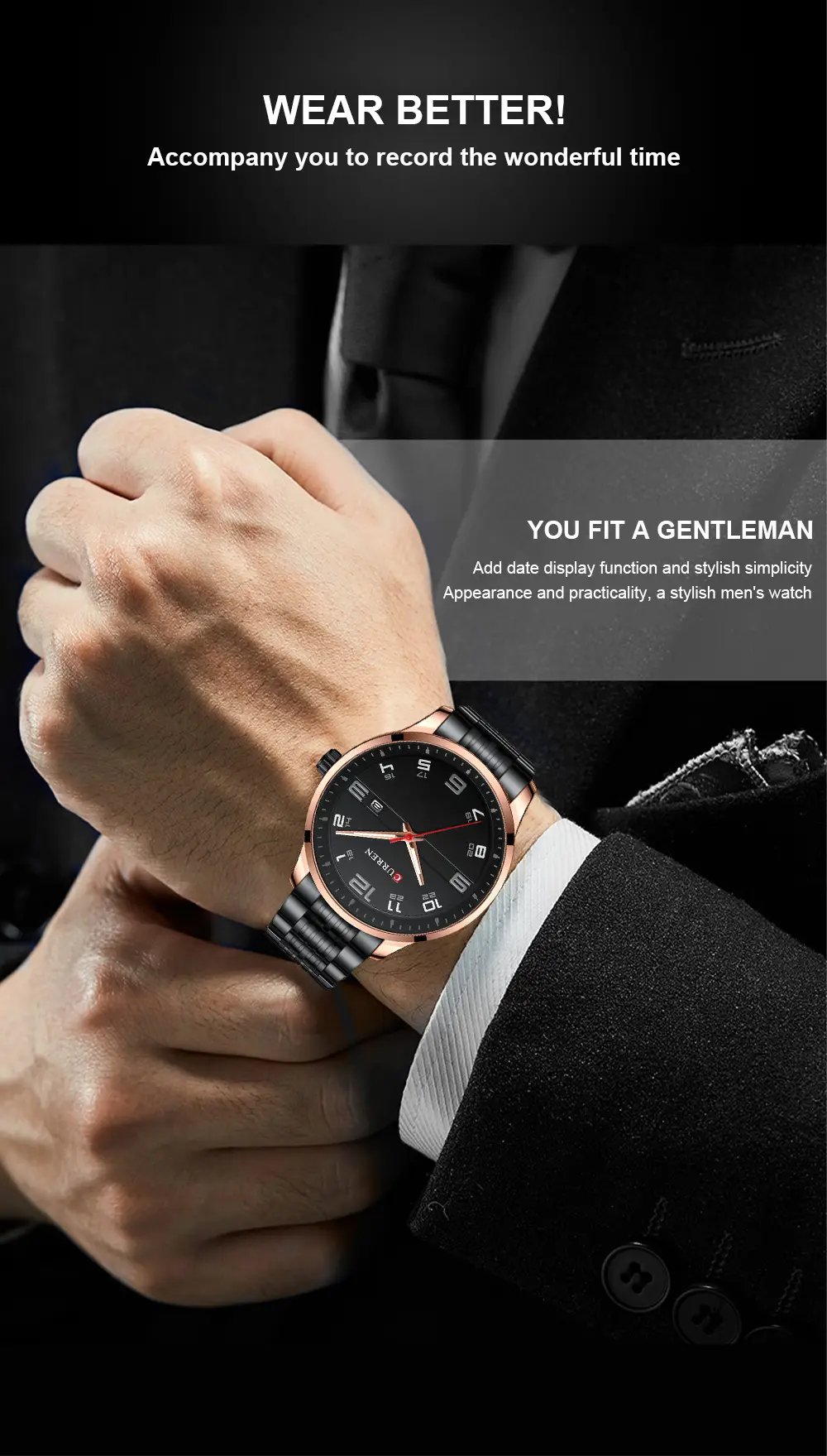 Men's Quartz Watch Steel Band Grey Dial Waterproof — feature 4