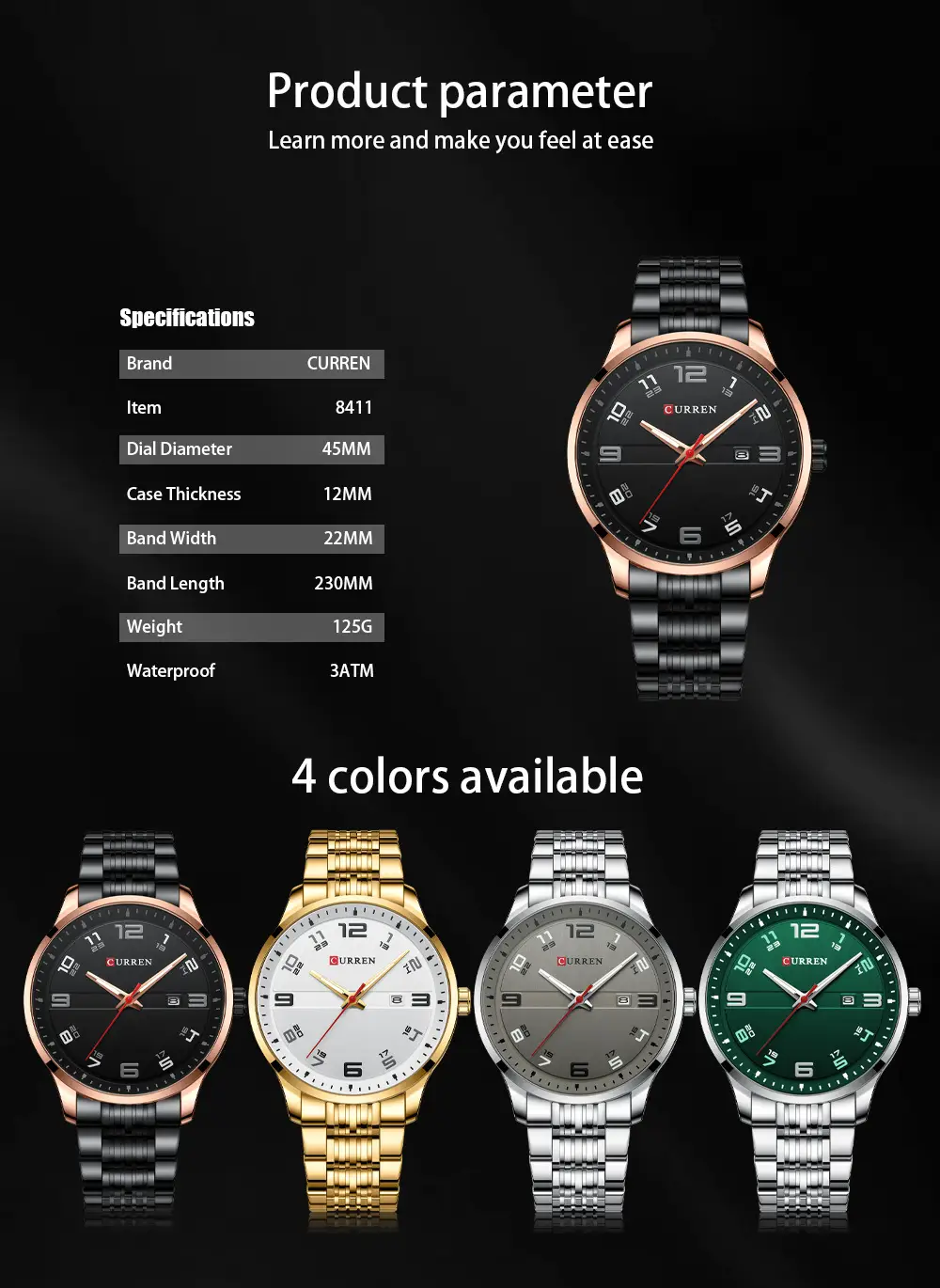Men's Quartz Watch Steel Band Grey Dial Waterproof — feature 8