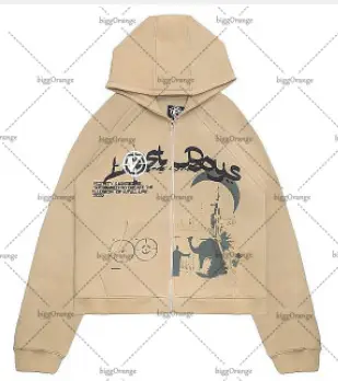 Men Black Cartoon Fleece Hoodie with Zip Front