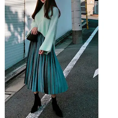 Gold Velvet Pleated Skirt Mid Length A-Line