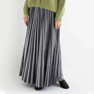 Gold Velvet Pleated Skirt Mid Length A-Line