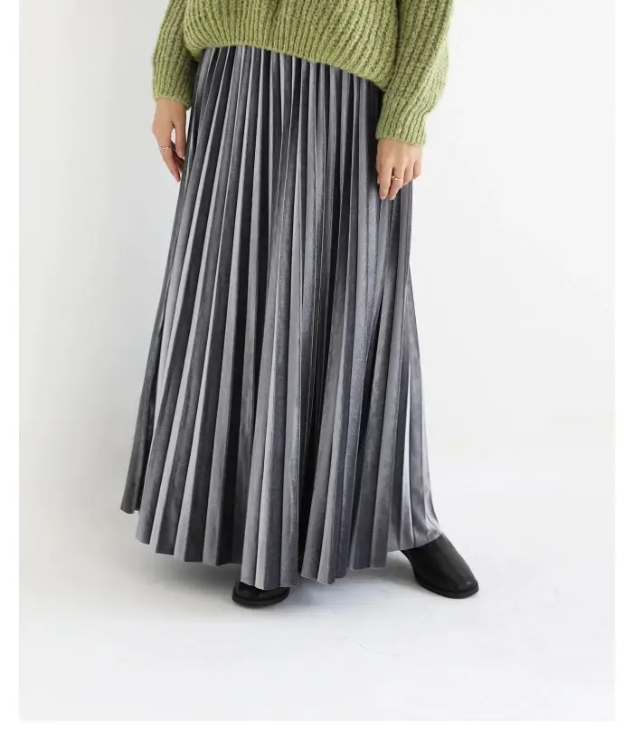 Gold Velvet Pleated Skirt Mid Length A-Line — feature 18