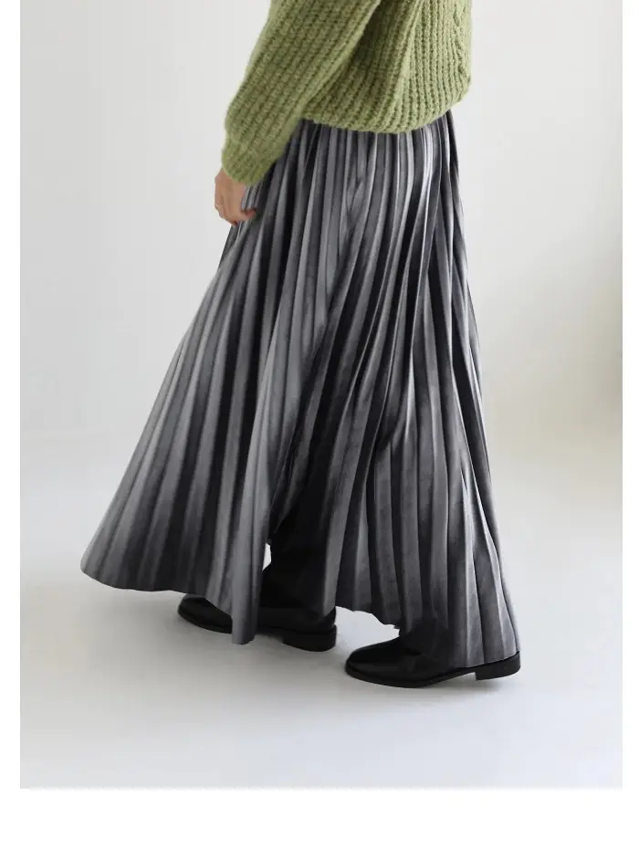 Gold Velvet Pleated Skirt Mid Length A-Line — feature 19
