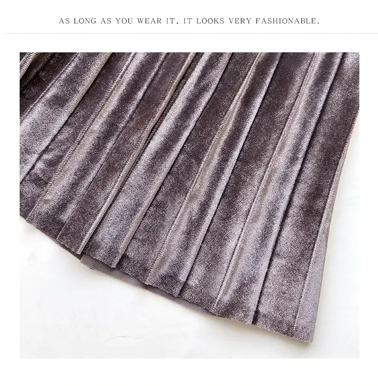 Gold Velvet Pleated Skirt Mid Length A-Line — feature 21