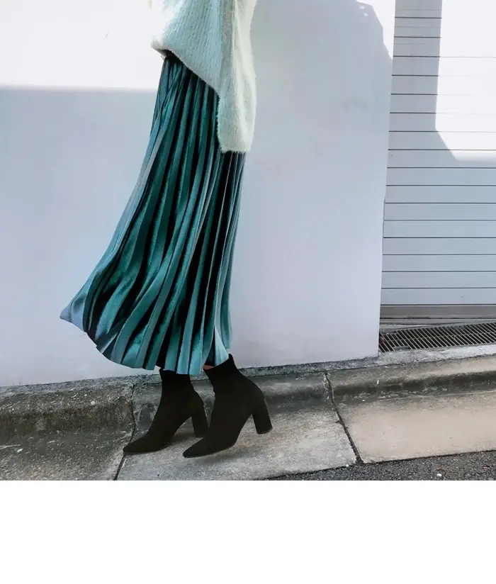 Gold Velvet Pleated Skirt Mid Length A-Line — feature 31