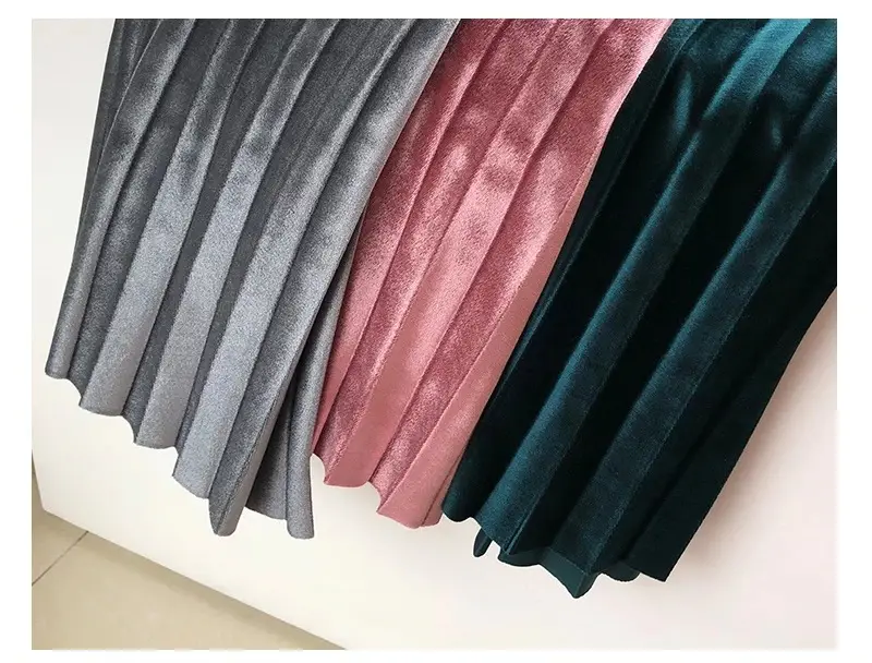 Gold Velvet Pleated Skirt Mid Length A-Line — feature 35