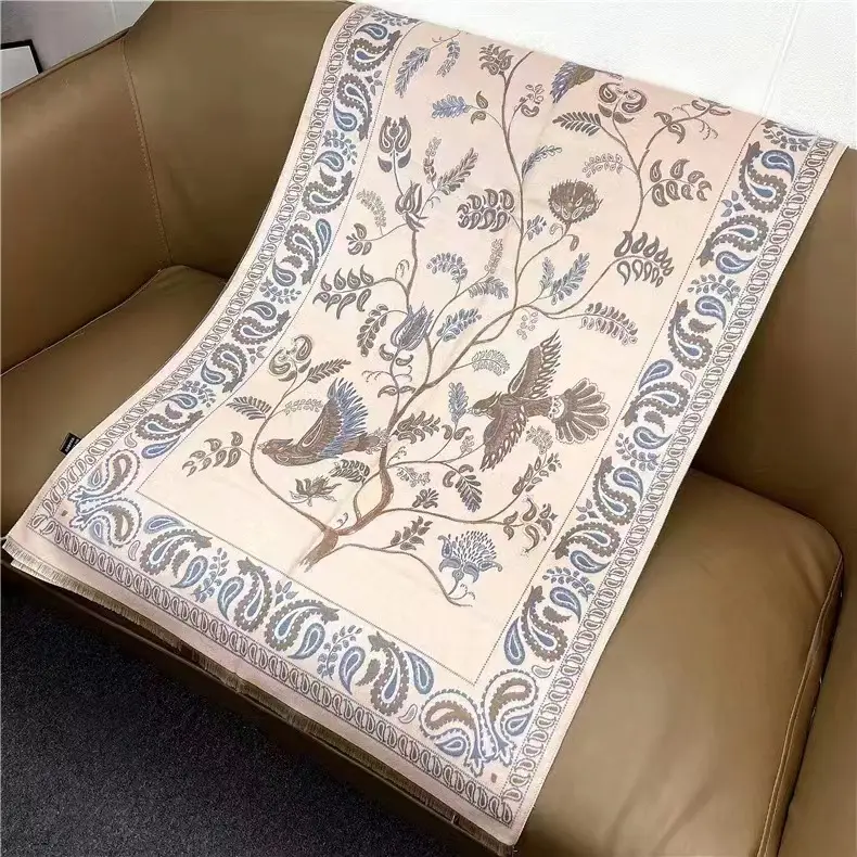 Women's Cashmere Floral Shawl Winter Decorative Scarf - Image 7