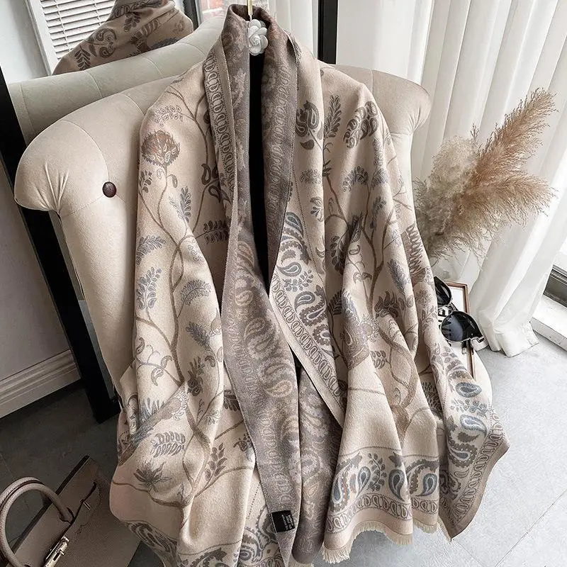 Women's Cashmere Floral Shawl Winter Decorative Scarf - Image 8