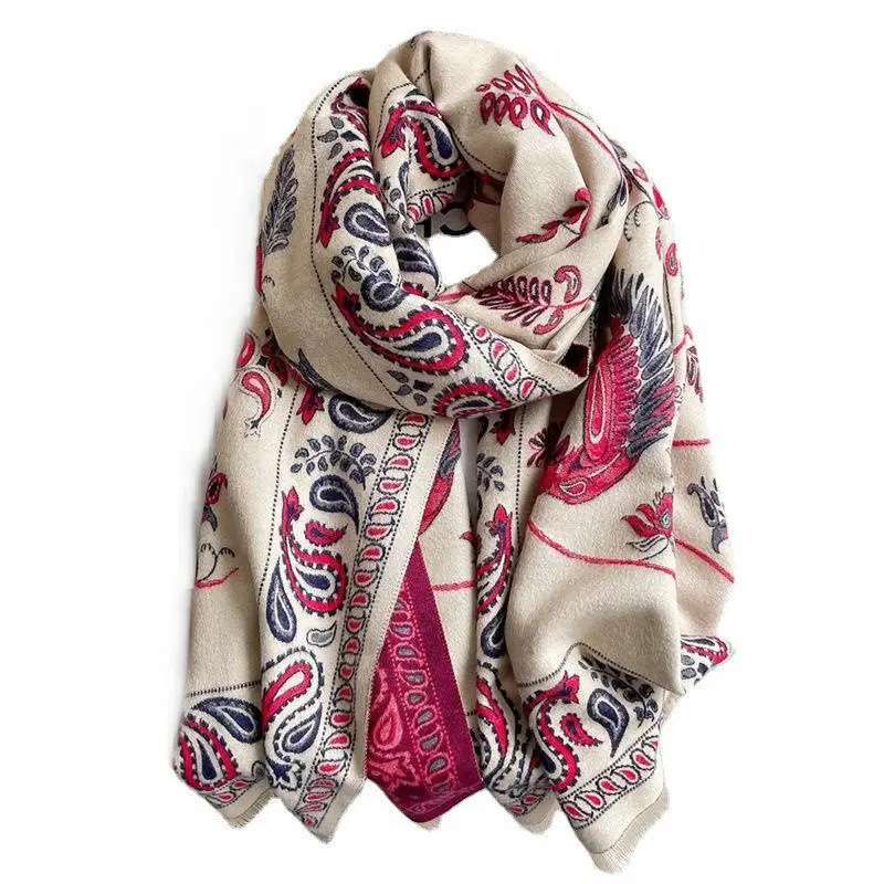 Women's Cashmere Floral Shawl Winter Decorative Scarf - Image 10