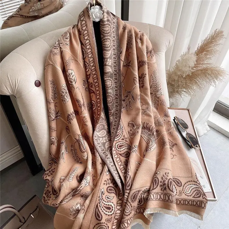 Women's Cashmere Floral Shawl Winter Decorative Scarf - Image 4