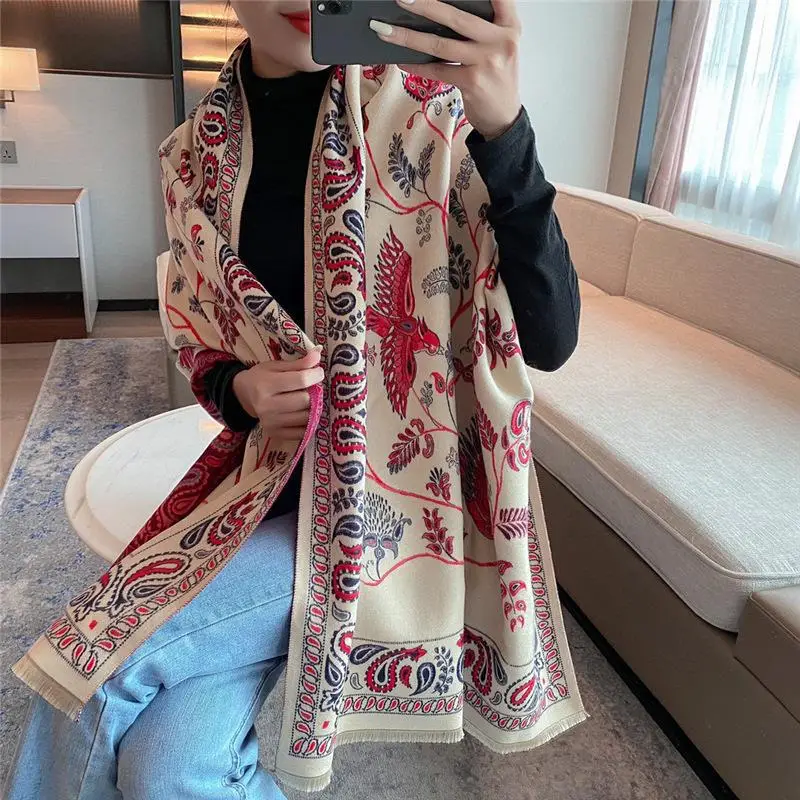 Women's Cashmere Floral Shawl Winter Decorative Scarf - Image 6