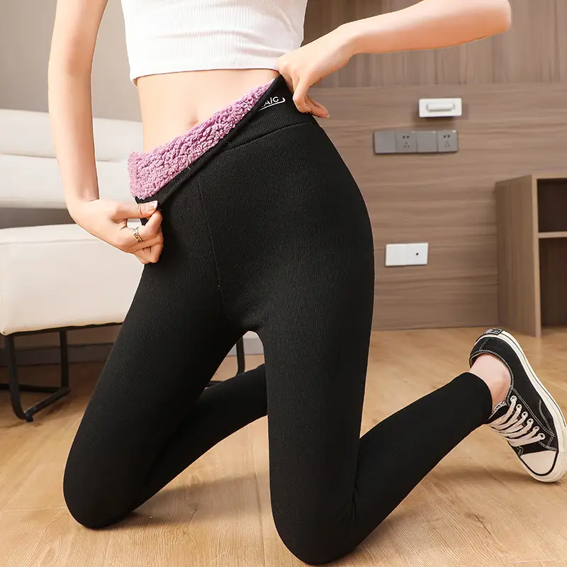 Women's Velvet Padded Warm Leggings Grey Purple