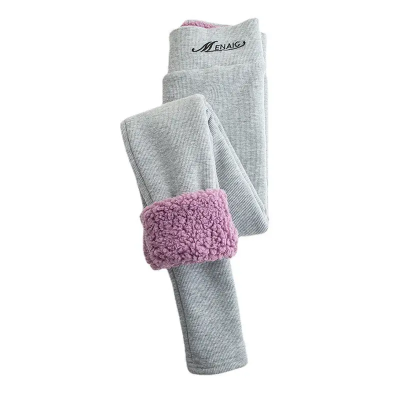 Women's Velvet Padded Warm Leggings Grey Purple