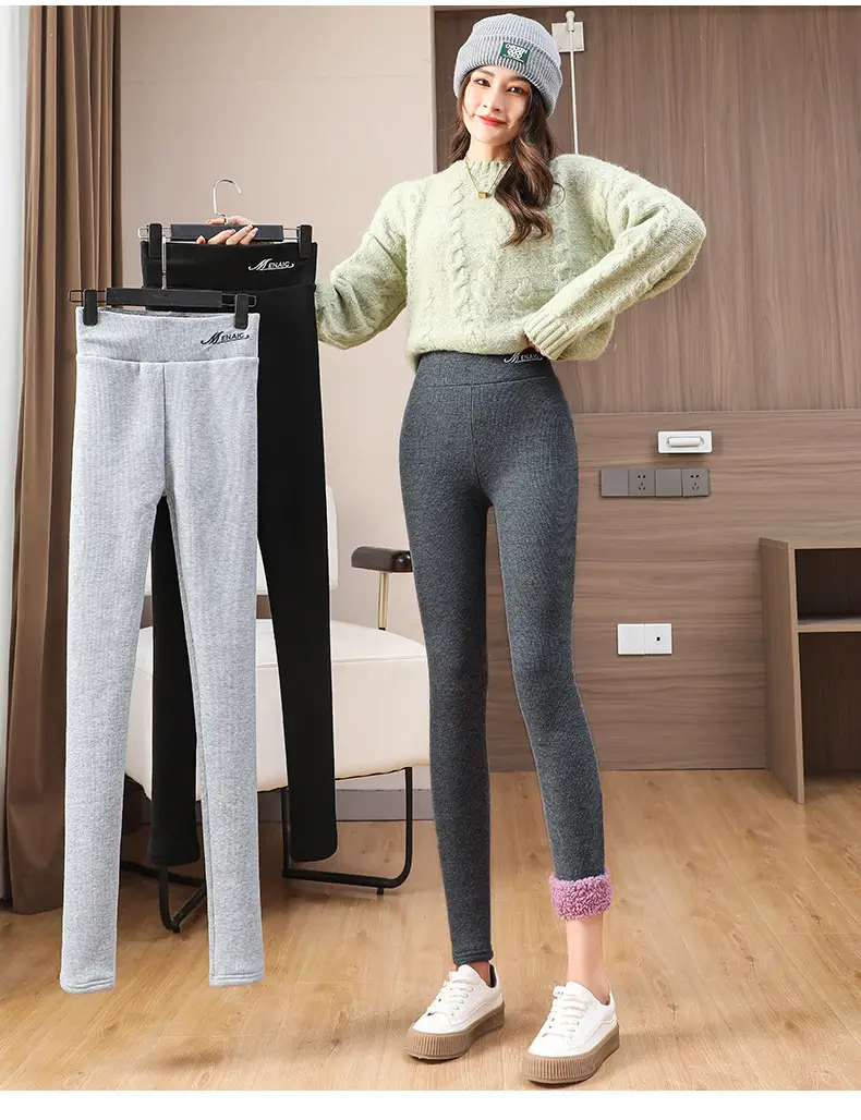 Women's Velvet Padded Warm Leggings Grey Purple — feature 12