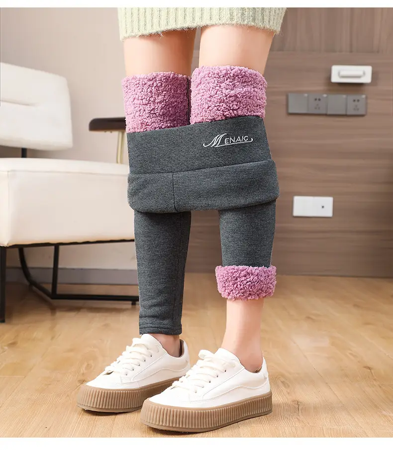 Women's Velvet Padded Warm Leggings Grey Purple — feature 13