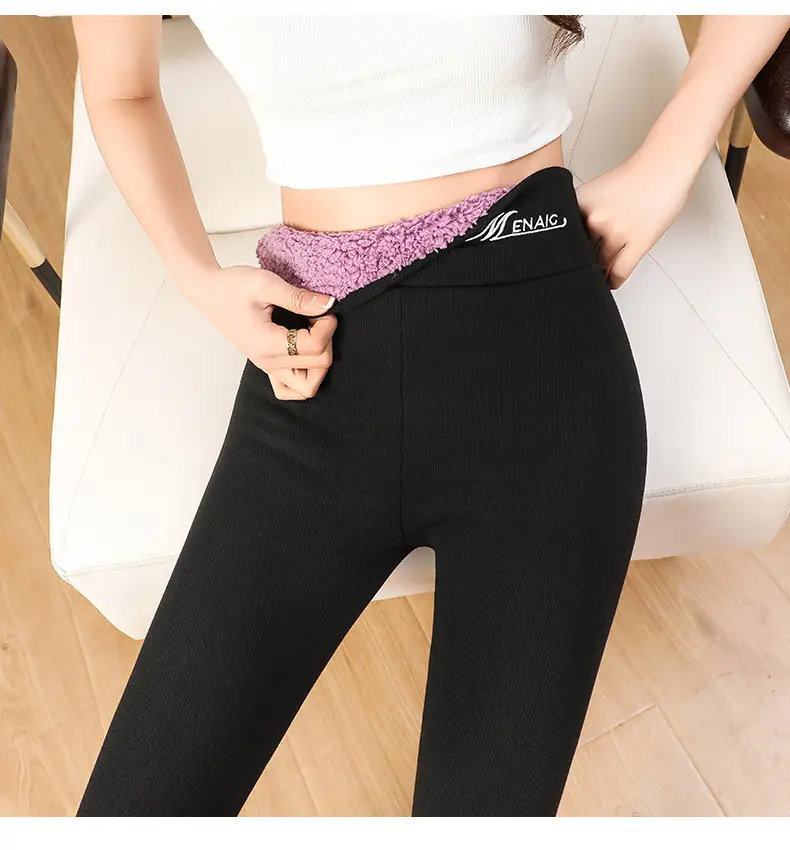 Women's Velvet Padded Warm Leggings Grey Purple — feature 16