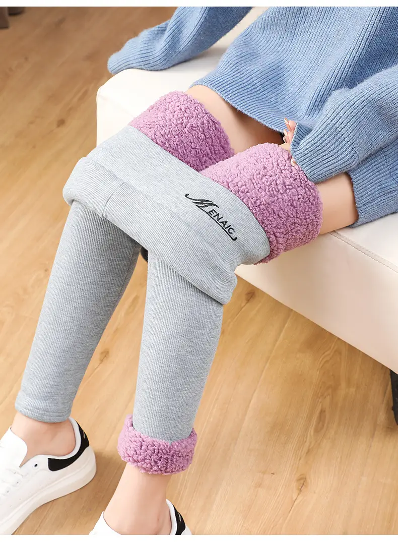 Women's Velvet Padded Warm Leggings Grey Purple — feature 17