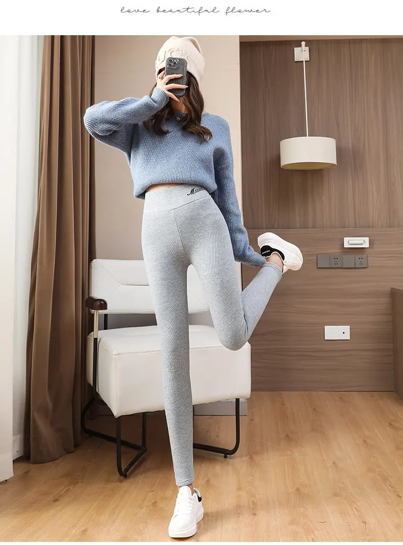Women's Velvet Padded Warm Leggings Grey Purple — feature 18
