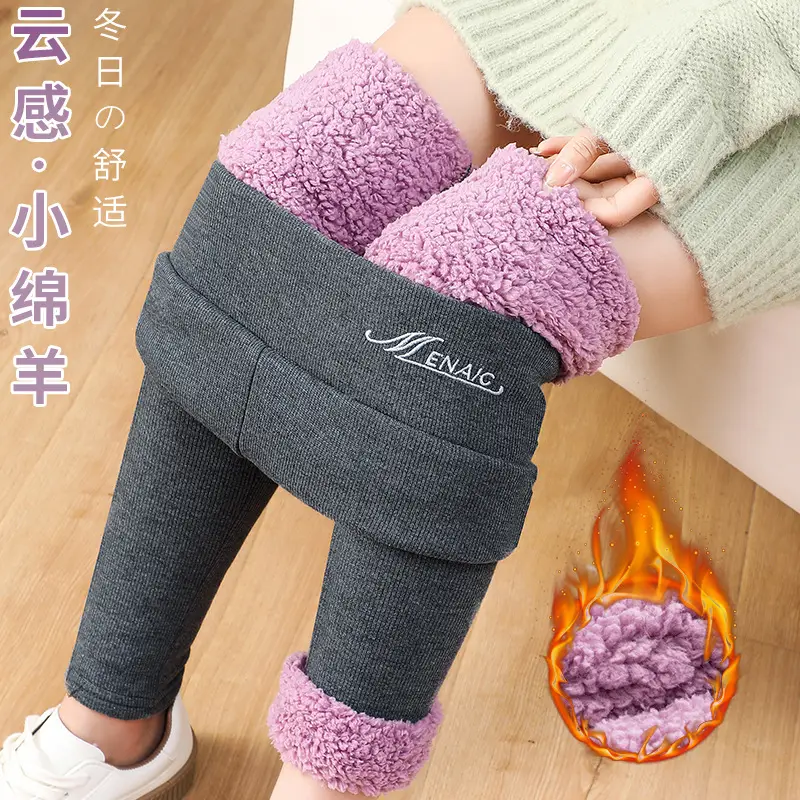 Women's Velvet Padded Warm Leggings Grey Purple