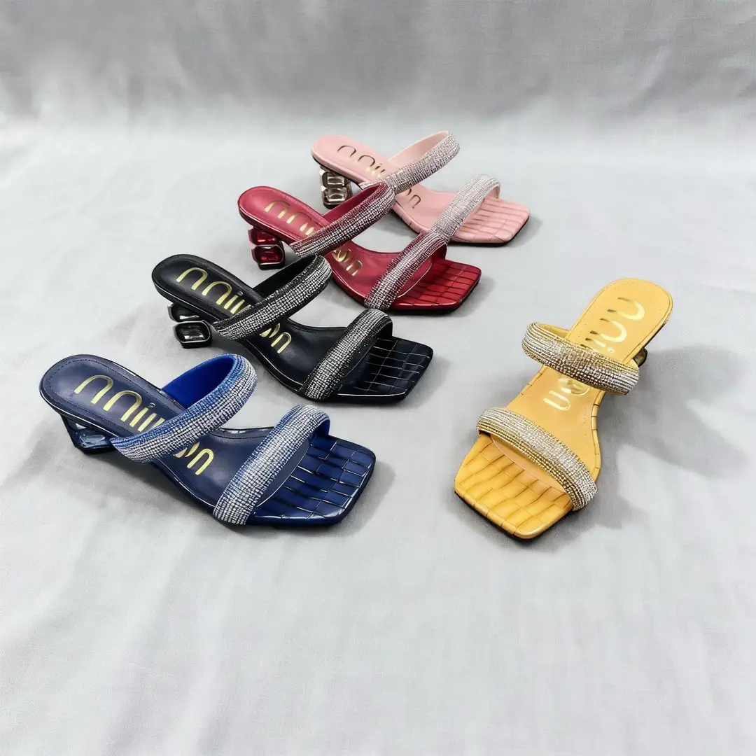 African High-Heeled Women's Slippers and Sandals, Women's Thin-Heeled Outdoor Wear Rhinestone Slippers Heel, European and American Style Square Toe - Image 17