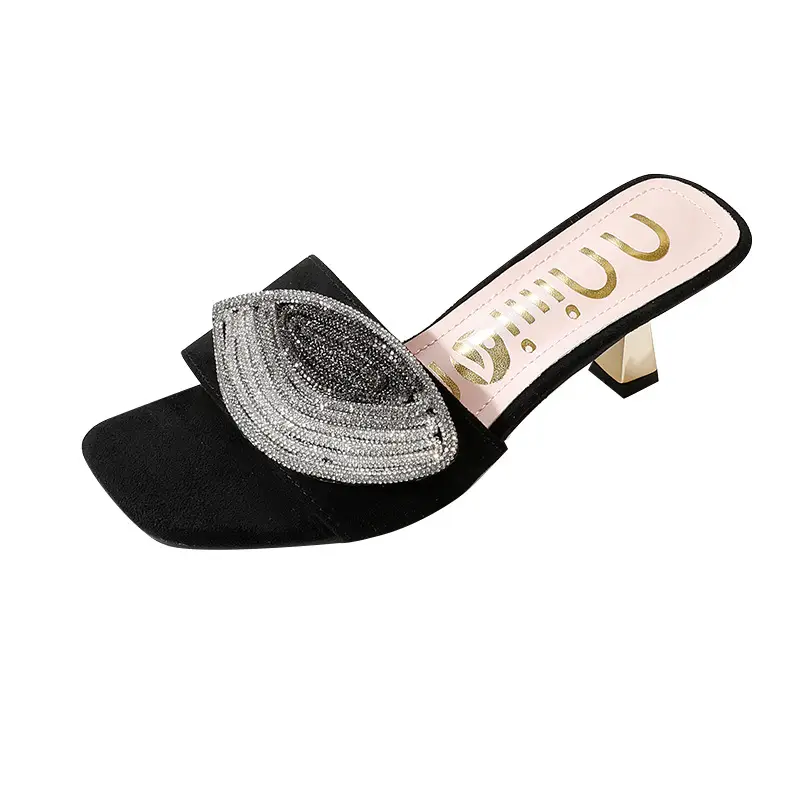 African High-Heeled Women's Slippers and Sandals, Women's Thin-Heeled Outdoor Wear Rhinestone Slippers Heel, European and American Style Square Toe - Image 18