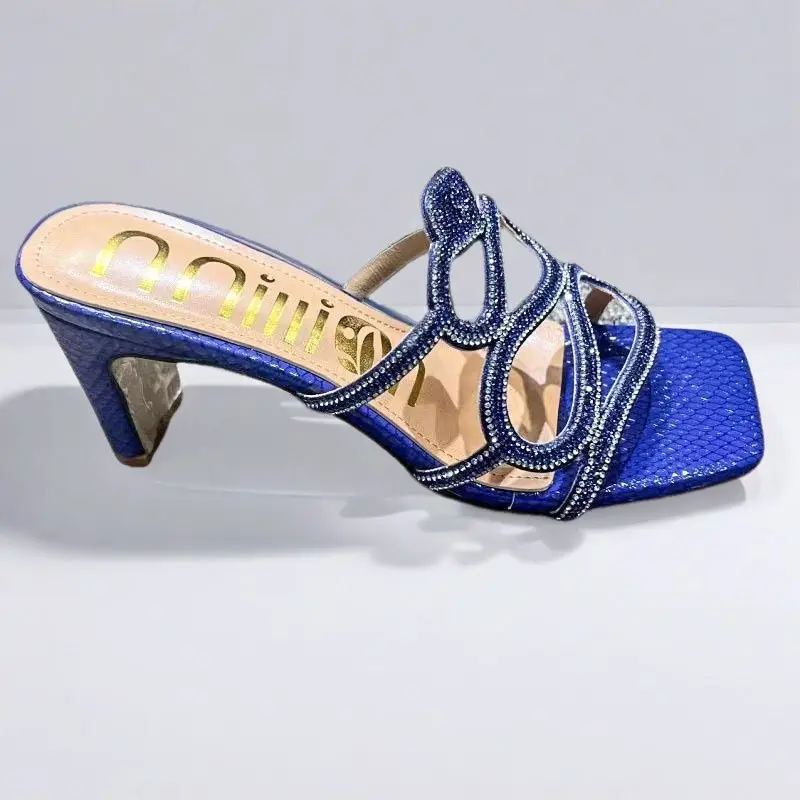 African High-Heeled Women's Slippers and Sandals, Women's Thin-Heeled Outdoor Wear Rhinestone Slippers Heel, European and American Style Square Toe - Image 6