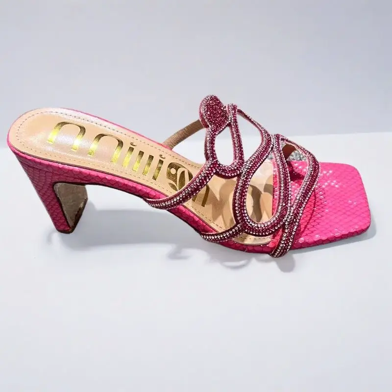 African High-Heeled Women's Slippers and Sandals, Women's Thin-Heeled Outdoor Wear Rhinestone Slippers Heel, European and American Style Square Toe - Image 7