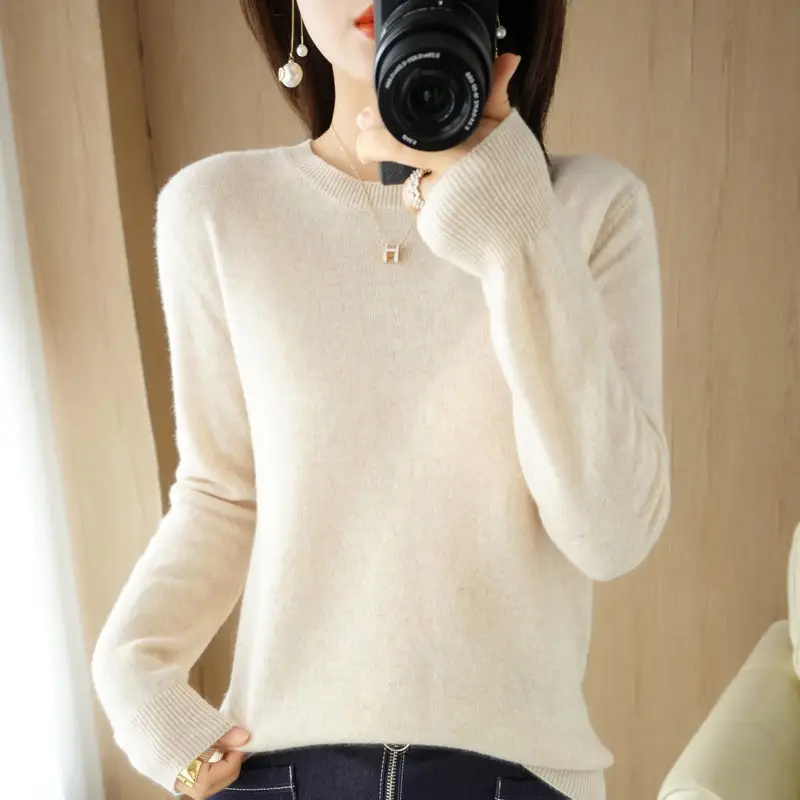Women Grey Crewneck Sweater Slim Fit Long Sleeve - Image 13