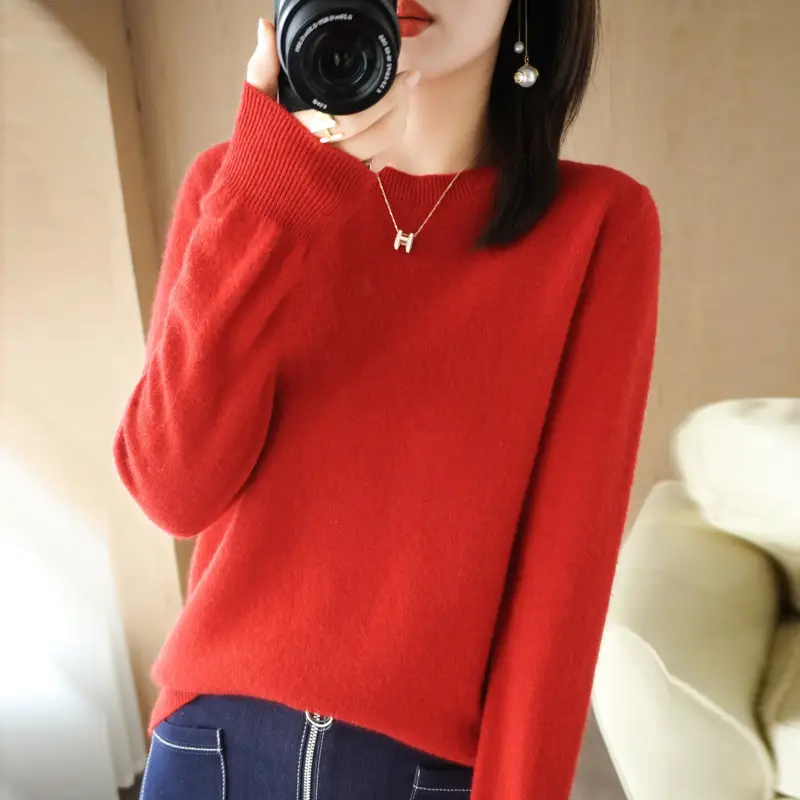 Women Grey Crewneck Sweater Slim Fit Long Sleeve - Image 10