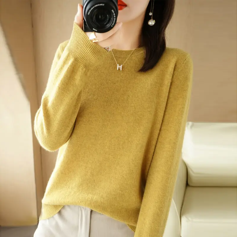 Women Grey Crewneck Sweater Slim Fit Long Sleeve - Image 2