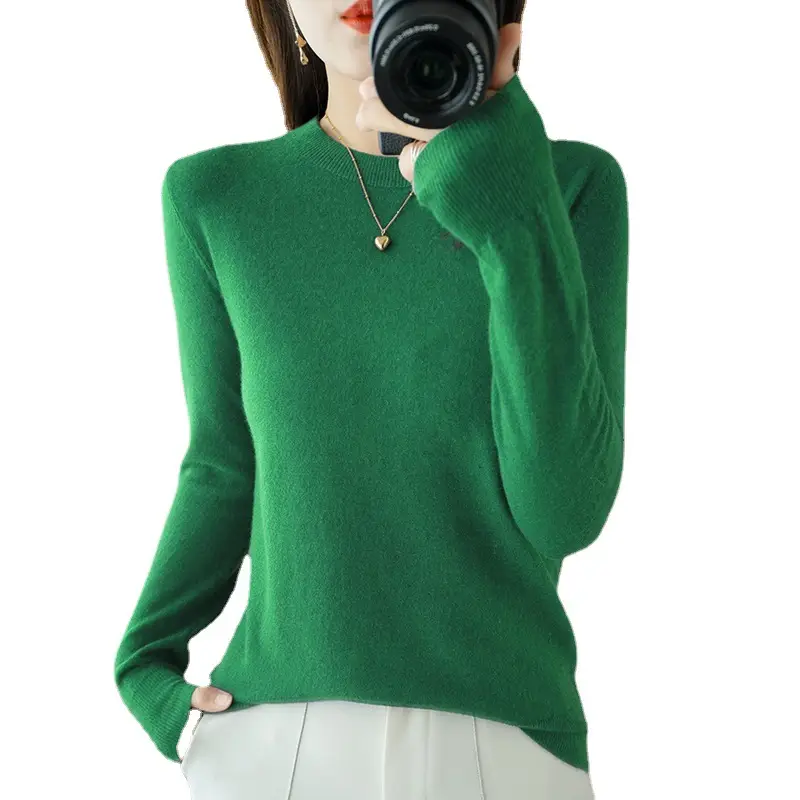 Women Grey Crewneck Sweater Slim Fit Long Sleeve - Image 14