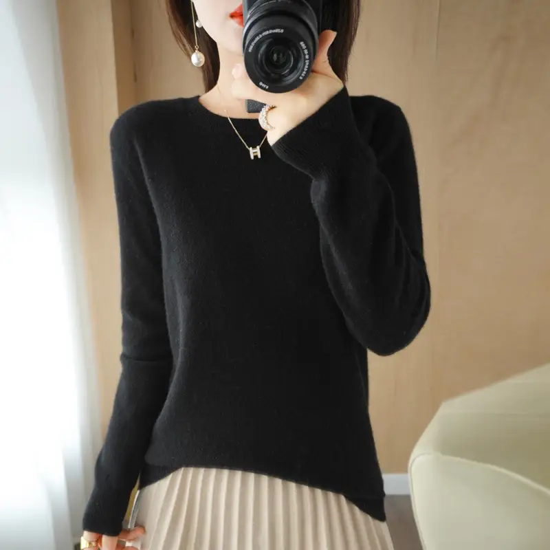 Women Grey Crewneck Sweater Slim Fit Long Sleeve - Image 11