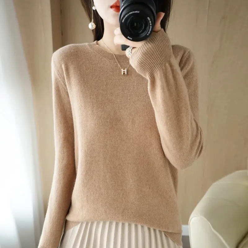 Women Grey Crewneck Sweater Slim Fit Long Sleeve - Image 6