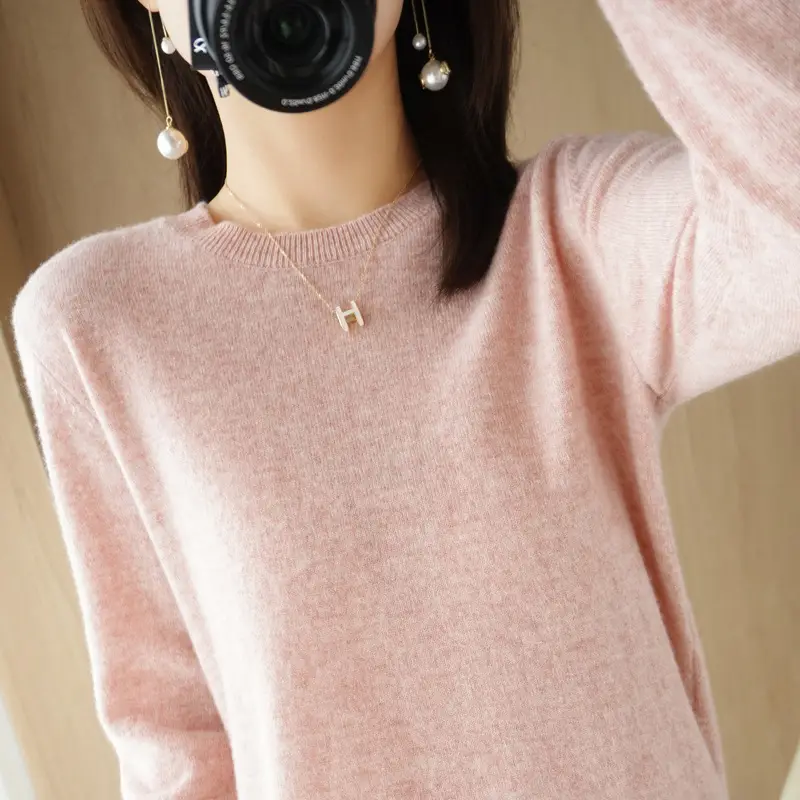 Women Grey Crewneck Sweater Slim Fit Long Sleeve - Image 7